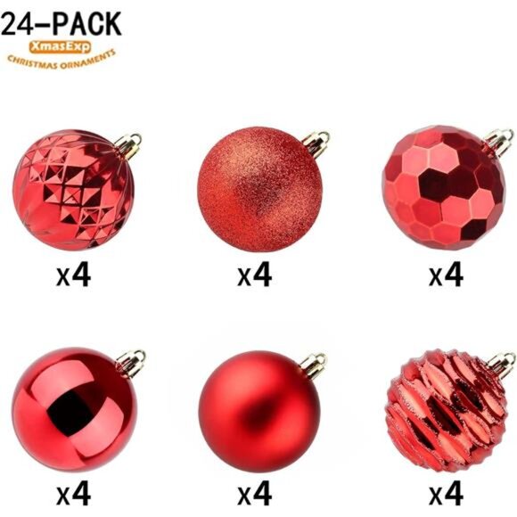 24ct Shatterproof Christmas Ball Ornaments - 60mm Red Balls - Picture 2 of 7